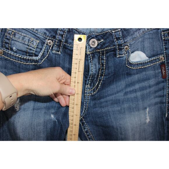 Silver‎ Jeans Lola 17" Distressed Straight Fit Blue Jeans Women's W30/L26 - Picture 5 of 9